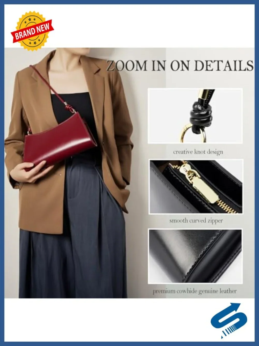 Genuine Leather Evening Bag Hobo Handbag Underarm Shoulder Bag